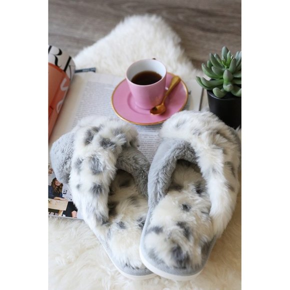 Fur Leopard Slippers Gray & White - Picture 8 of 12
